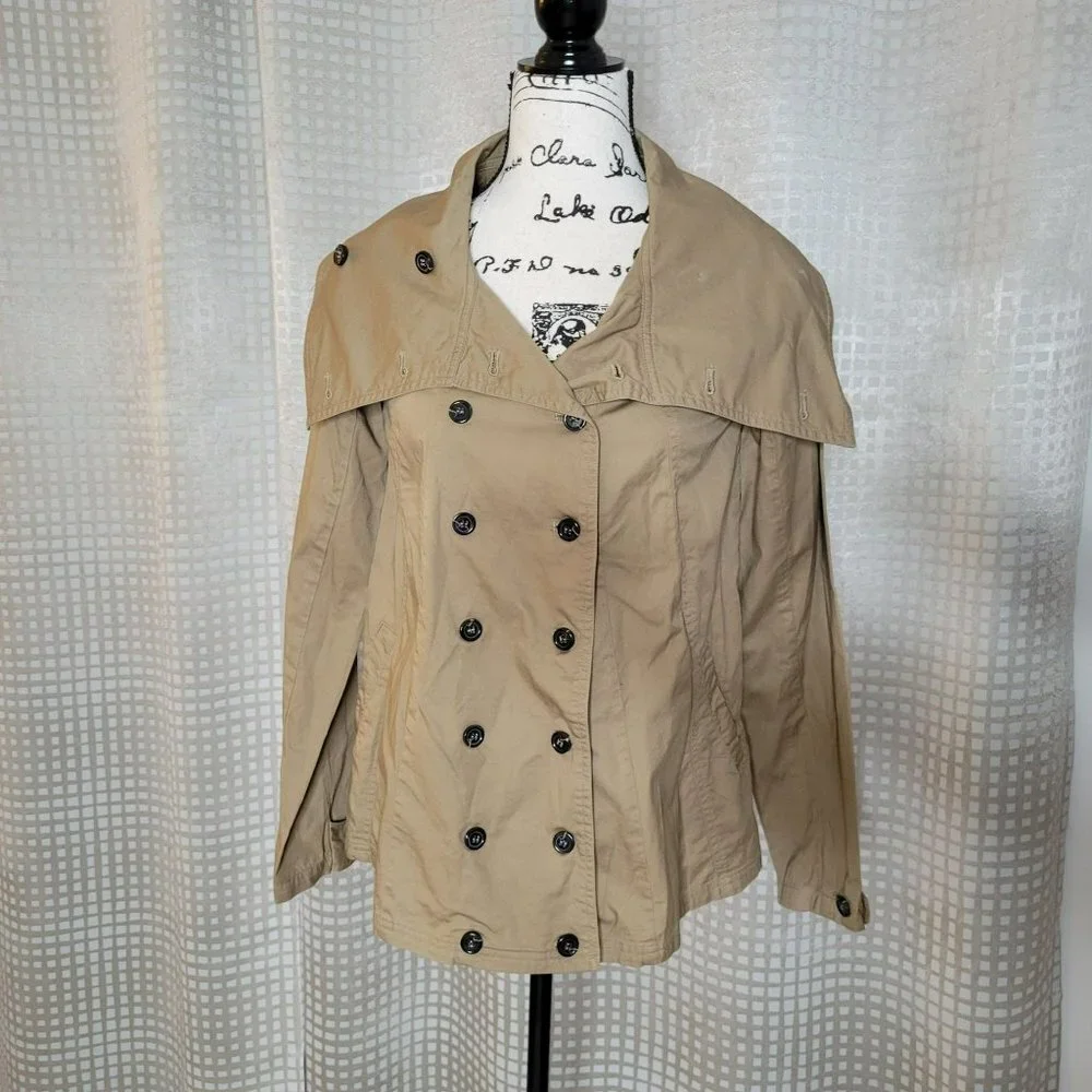 Nic. K Mesh Fly Away Back Double Breasted Tan Short Trench Jacket/ Coat Size XS